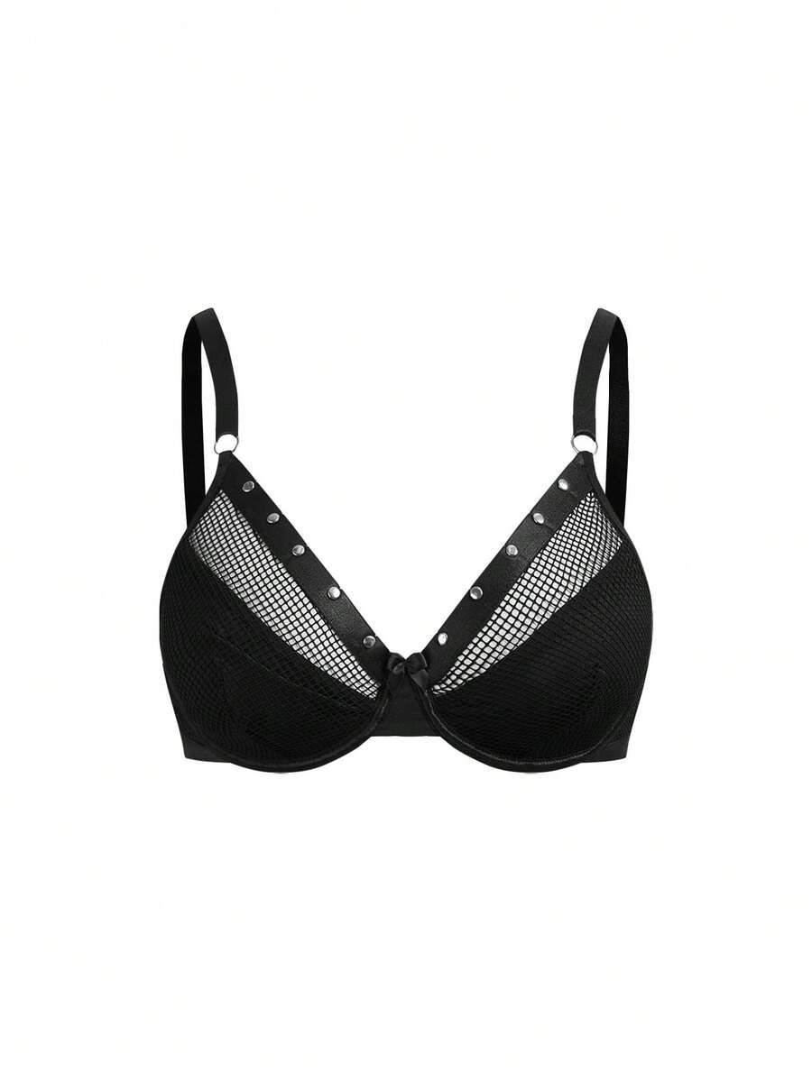 AltBold Soutien-gorge décontracté pour femme grande taille avec patchwork en maille pour tous les jours - Noir - Voir 1