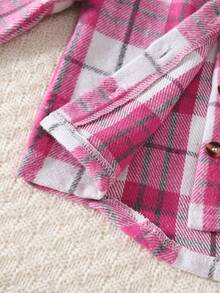 SHEIN Playful Pals 3pcs/Set Baby GirlFashionable Plaid Long Sleeve Shirt + Suspender Short Vest + Flared Jeans Casual Outfit - Pink - View 6