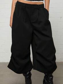 COUREZ Low Rise Oversized Cropped Trousers /Y2K Summer Outfits For Women Fall Clothes Bottoms Baggy Shorts Comfy Pants For Women Black Bottoms Crop Pants - Black - View 6