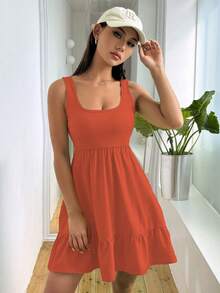 Zolique 女款素色百褶休閒派對短洋裝 - 橘色 - 查看 5