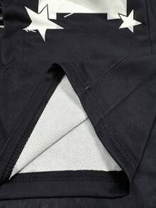 SHEIN 女式复古条纹都市风格跑步字母印花长裤 - 黑色 - 查看 6