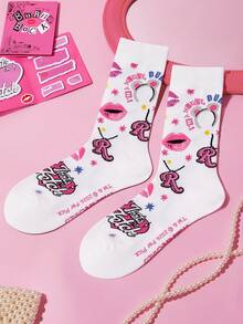 Mean Girls | SHEIN 女款中筒襪，柔軟透氣吸濕，休閒甜美風，時尚加強腳趾與腳跟，耐穿，四季適用，適合夏季與冬季 - 白色 - 查看 2