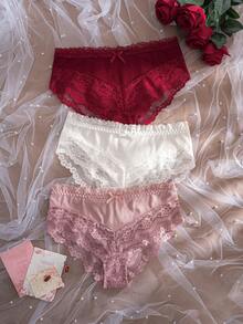 DesireSculpt Women's Lace Patchwork Bow Knot Comfortable Triangle Panties 3pcs Set - Multicolor - View 1