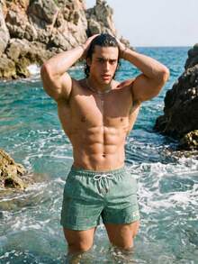 Ironwick Men's Beach Vacation Casual Printed Swim Trunks - Green - View 5