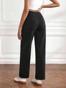 Flexra Jeans cómodos de pierna recta con alta elasticidad para mujer - Negro - View 2