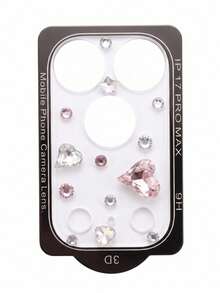 1pc Cute Y2K Shiny Heart Diamond Crystal Colorful Transparent Camera Lens Protector Film, Soft Clear Protective Case Compatible With Iphone 17 Pro Max/17 Pro - Pink - View 9