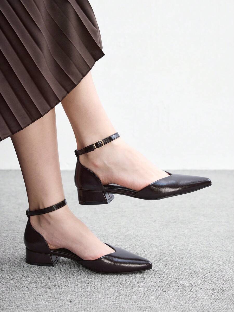 CUCCOO BIZCHIC Elegant Black Patent Leather Pointed Shoelaces Ankle Strap Platform High Heels, Suitable For Offices, Weddings, Parties, Spring And Summer Shoes Fall Shoes - Burgundy. - View 1