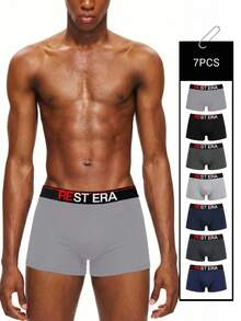 EasyFave 7pcs/Pack Men's Letter Printed Boxer Briefs Boxer Shorts Multipack Rest Era Underwear - Multicolor - View 1