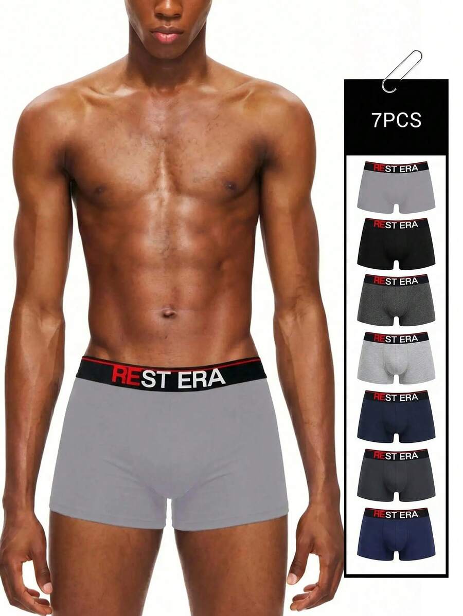 EasyFave 7pcs/Pack Men's Letter Printed Boxer Briefs Boxer Shorts Multipack Rest Era Underwear - Multicolor - View 1