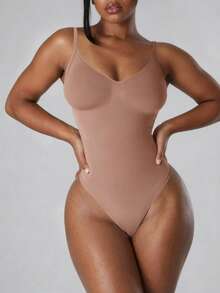 INAWLY Body de tirantes de uso diario simple y de unicolor para mujeres - Caqui - Ver 3