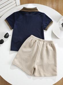 Young Boy Uniform Academy Collar Short Sleeve Polo Shirt And Shorts Set Boys Sets Summerboys Summer Setsboys Short Sets - Multicolor - View 3