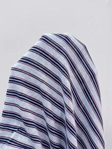 Coolane Women's Striped Asymmetrical Shoulder Short Sleeve Casual Loose Versatile T-Shirt - Baby Blue - View 9