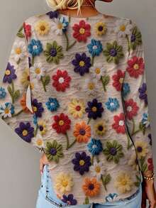 SHEIN LUNE Women's Allover Floral Print Long Sleeve T-Shirt - Multicolor - View 2