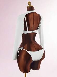 Amplova Women's 3 Pieces All White Sexy Sports Style Swimwear, Cute Underwire Design Beach Party Summer - White - View 7