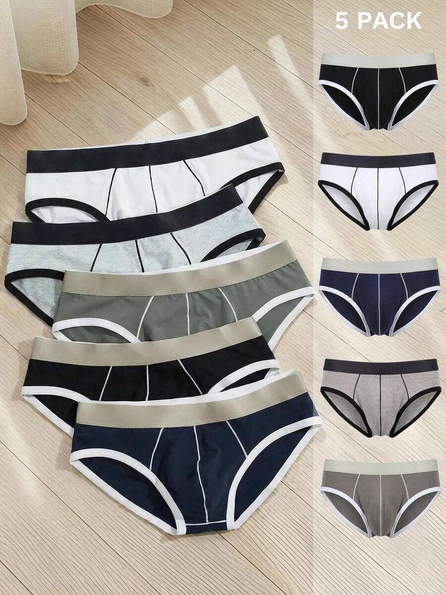 Hombres 5 piezas Calzoncillos unido en contraste - Multicolor - Ver 1