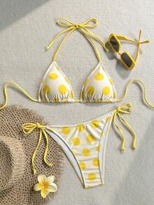 Soleia Women's Summer Fashion Sexy Yellow Polka Dot Print Bikini Set - Multicolor - View 2