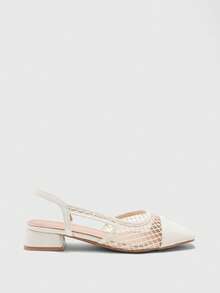 CUCCOO BIZCHIC Women's Shoes Spring And Summer Square Toe Short Thick Heel Rice Apricot Splicing High Heel Shoes - Rice apricot - View 2
