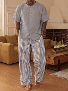 DAZY Multi-Color Short Sleeve Matching Pants Men's Pajama Set Summer - Multicolor - View 6