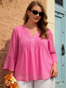 Miaspire Damen Sommer Bluse mit Cut-Out, 3/4 Ärmel, Rosa, Lässig, Urlaub, Große Größen - Pink - Übersicht 4