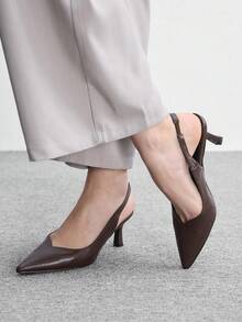 CUCCOO BIZCHIC Chaussures à talons aiguilles mi-hauteur à bout pointu marron pour femmes avec bride arrière et boucle slingback. Les chaussures pour femmes sont convenues pour les déplacements quotidiens, les rendez-vous, les fêtes et le port au bureau. Chaussures pour femmes - Café brun PU - Voir 5