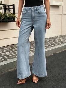 DAZY Women/Girls Casual Elegant Flare Jeans Travel Light Blue Summer - Light Wash - View 2
