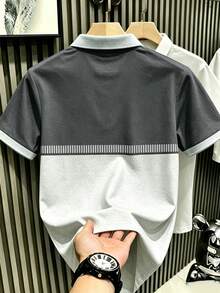 Manfinity Hypemode Men's Retro Sports Style Colorblock Patchwork & Striped Noble Horse Logo Silhouette Polo Shirt - Multicolor - View 2