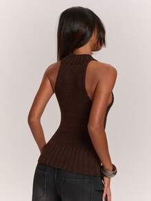 SHEIN BAE Women's Solid Color Sleeveless Round Neck Fitted Minimalist Vintage Sweater - Chocolate Brown - View 2