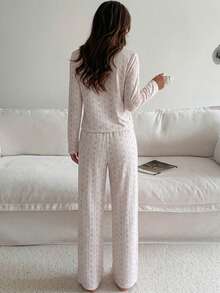 DAZY Sweet Floral 3-Piece Set Spring Outfit Pink Women's Pajama Set - Beige - View 2