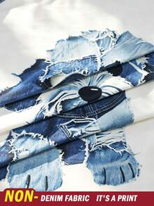 EMERY ROSE Women's Summer Casual Short Sleeve T-Shirt, Denim Effect Puppy Print Design, Elegant Vibe, Versatile Daily Wear - Multicolor - View 5