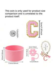 A-C 4-One Piece Cup Accessory Set, Excluding Cups And Straws (30- 40 Ounces)-Accessory Set Includes: 1 Straw Top, 1 Letter Amulet, 1 Silicone Cup Protective Base, And 1 Cup Letter Sticker, Perfect As A Daily Or Holiday Surprise Gift. - Baby Pink - View 5
