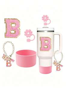 A-C 4-One Piece Cup Accessory Set, Excluding Cups And Straws (30- 40 Ounces)-Accessory Set Includes: 1 Straw Top, 1 Letter Amulet, 1 Silicone Cup Protective Base, And 1 Cup Letter Sticker, Perfect As A Daily Or Holiday Surprise Gift. - Baby Pink - View 7