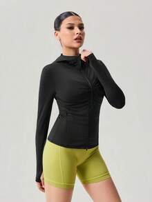 OutZeal Chaqueta protectora solar para mujer, ropa de gimnasio y entrenamiento, refrescante, suave, ajuste ceñido, con cremallera, tops para exteriores - Negro - Ver 5