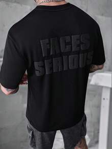 SLATEMANN Men's Letter Print Plus Size Crew Neck Short Sleeve T-Shirt, Holiday - Black - View 4
