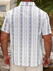Palmeraft Men's Plus Size Geometric Striped Pattern Short Sleeve Shirt, Suitable For Daily Classic Casual Wear, Holiday - Multicolor - View 2