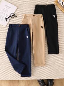 SHEIN 小男孩休閒舒適素色長褲多件套裝，單鈕扣裝飾與斜口袋，簡單方便的鬆緊腰設計，適合日常穿著、旅行、派對、假期，百搭時尚穿搭，婚禮季節、開學季節 - 彩色 - 查看 7