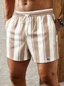 Manfinity KASUA Pantalones cortos de playa con cordón en la cintura a rayas para vacaciones de hombre - Negro - Ver 6