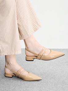 CUCCOO BIZCHIC Women's Apricot Glossy Pointed Back Strap Flats, Workplace Commuting Gentle And Elegant Versatile Work Shoes - Apricot - View 1