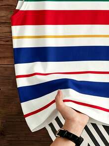 Manfinity Joysei Standard Size Men's Casual Colorful Striped Print Tank Top, Suitable For Summer Outings, School, And Gifts For Friends - Multicolor - View 3