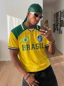 Manfinity Gritte Field Polo Collar Sporty Styles Retro Brazil  Rugby Shirt  Polo Shirt For Men Loose Fit Colorblock Polo Shirt For Men Graphic T-Shirt For Men Graphic T-Shirt For Women Fashionable Sports Jacket For Men Soccer/Football Short Sleeve Polo Shirt For Men Tops For Women  Yellow Top  Graphic Tees Women  T Shirts For Women  T Shirt For Men  Spring Tops  Easter Gifts Brazilian Jersey Brasil Tshirt Soccer Shirts Brasil Jersey Concert Outfit   Cute Tops  Summer Outfits For Women - Multicolor - View 4