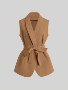 Franclia New Women Sleeveless Vest Jacket With Belt - Khaki - View 3