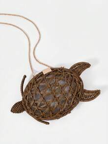 SHECARRY Ladies Fashionable Personalized Summer Fun Turtle Shape Pure Hand-Woven Hollow Slanted Shoulder Bag, Summer Vacation Seaside Beach - Brown - View 5