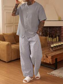 DAZY Multi-Color Short Sleeve Matching Pants Men's Pajama Set Summer - Multicolor - View 5