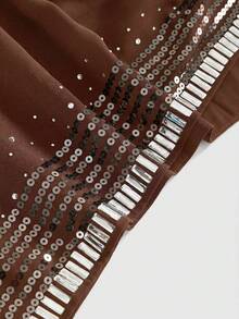 ROMWE Vintage Y2K Hot Girl Neckline Sequin Embroidered Deep V Cowl Neck Halter Tank Top For Women - Brown - View 8