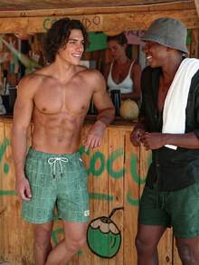 Ironwick Men's Beach Vacation Casual Printed Swim Trunks - Green - View 6