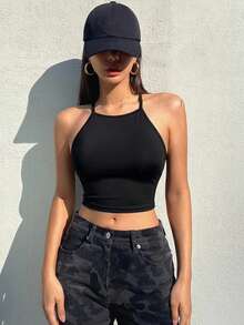 DAZY Light Shaping Solid Color Minimalist Wearable Sports Bra Tank Top For Women - Black - View 4
