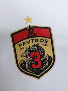 PAVTROS 男士對比領足球風格美式復古徽章印花休閒短袖POLO衫 - 白色 - 查看 7
