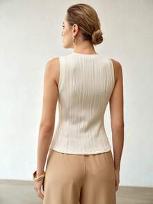 MOTF PREMIUM WOMEN'S SOLID COLOR ROUND NECK WAVY DESIGN FITTED TANK TOP - Apricot - View 3