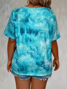 LONESS Plus Size Tie-Dye Printed Drawstring Short Sleeve Summer T-Shirt - Multicolor - View 2