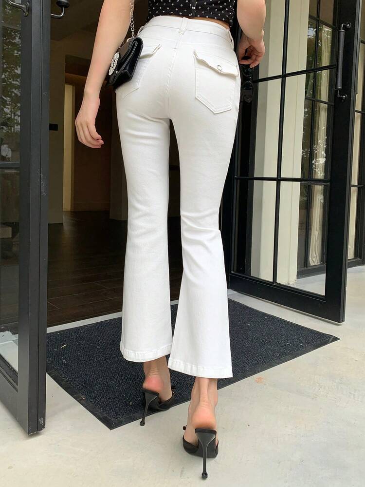 Women's Slim Fit Flare Ankle Length White Denim Jeans With Design Detail