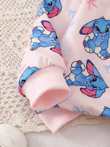 SHEIN Playful Pals 嬰幼兒休閒日常可愛運動衫套裝，附3D鉤花粉色花卉印花透明俏皮上衣與針織內搭褲，女嬰秋季款 - 粉色 - 查看 4